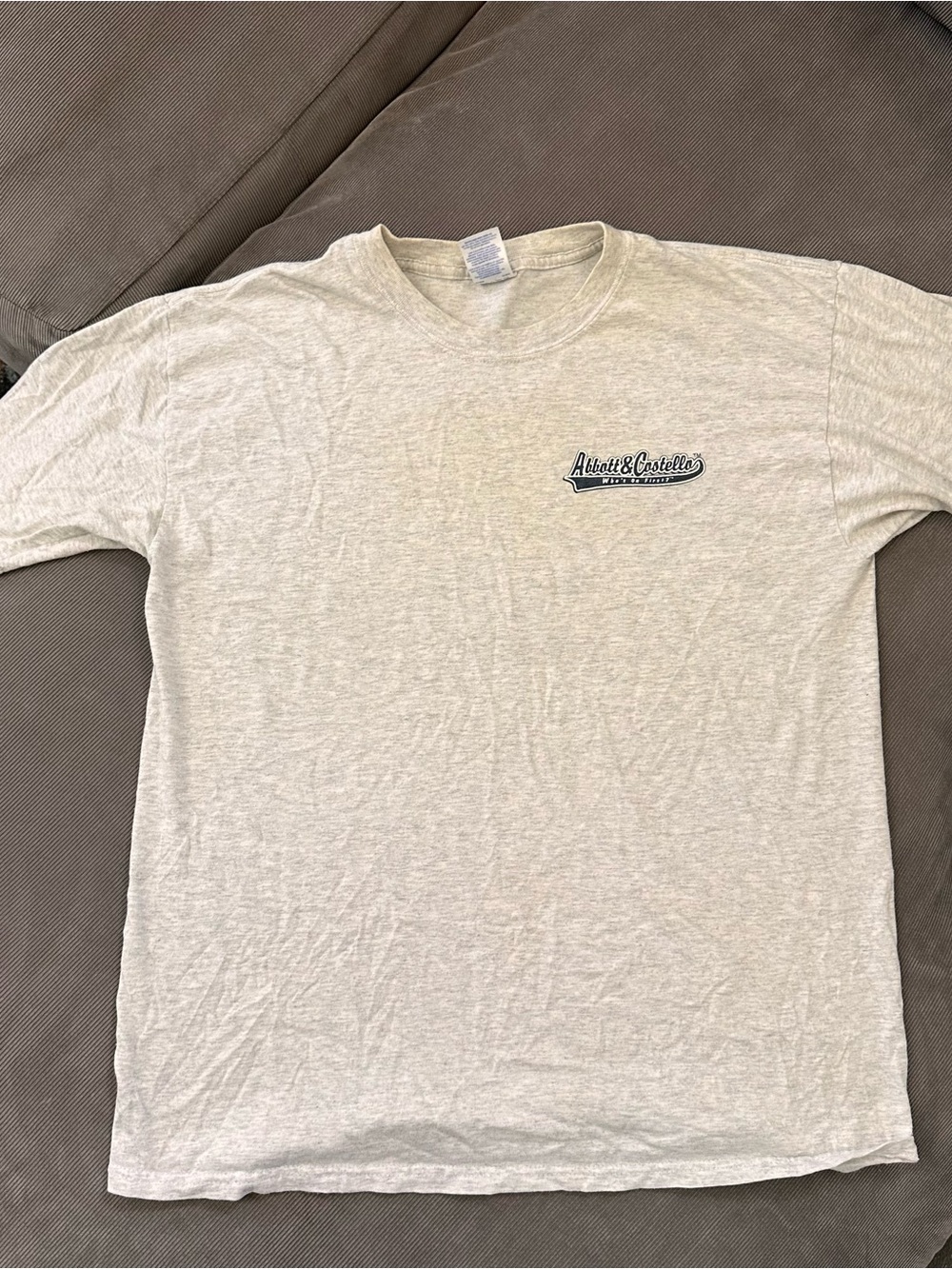 Vintage Gildan Abbott & Costello Who’s On First Graphic Shirt Men's Large Gray